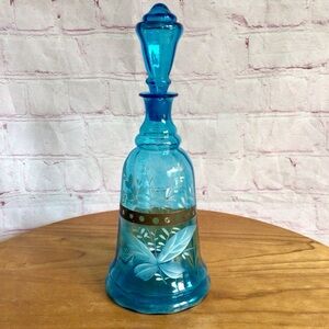 Vintage Hand Painted Blue Glass Decanter
